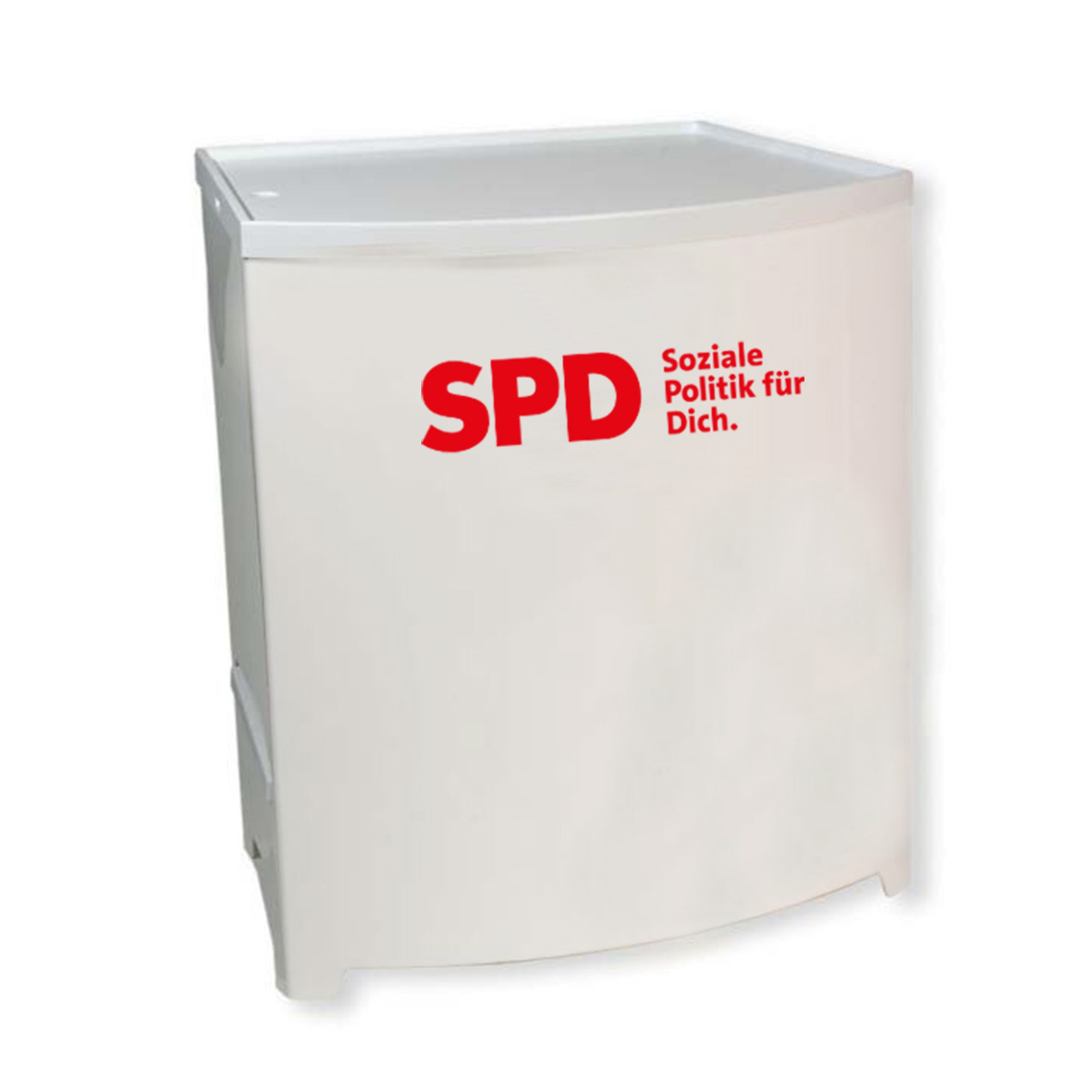 weiße Promotiontheke mit SPD-Logo | SPD Shop